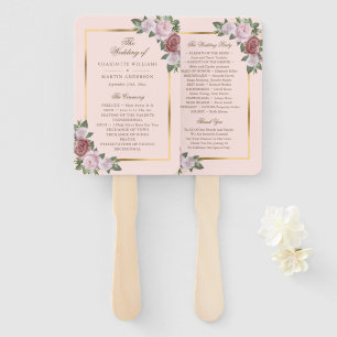 Blush Pink Gold Floral Wedding Program Fans