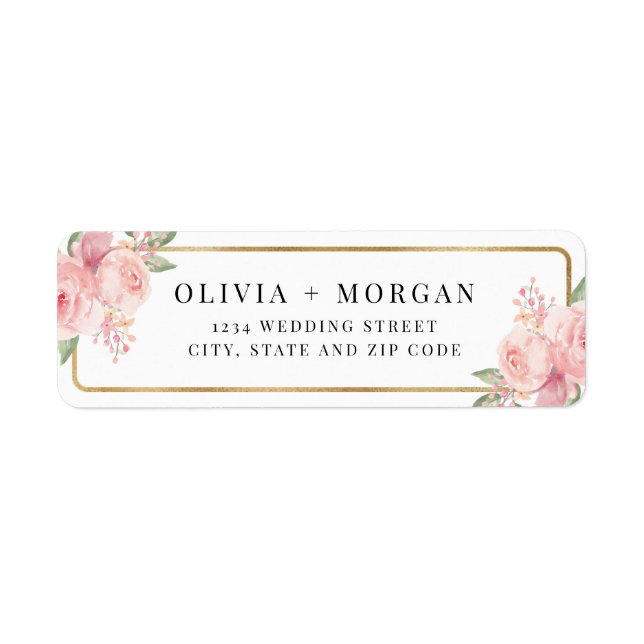 Blush Pink Gold Floral Wedding Return Address (Front)