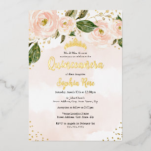 Blush Pink Gold Flower Tiara Quinceanera 