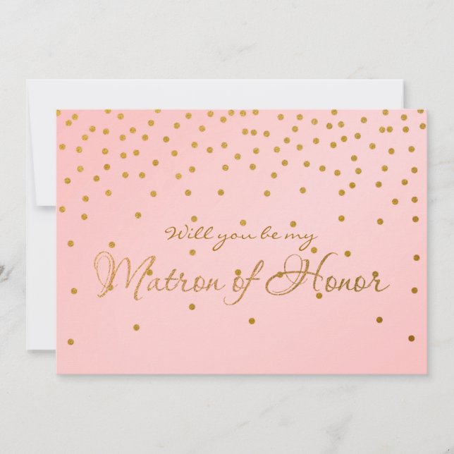 Blush Pink Gold Foil Confetti MATRON OF HONOR card (Front)
