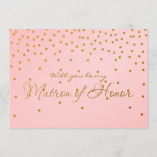 Blush Pink Gold Foil Confetti MATRON OF HONOR card