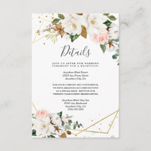 Blush Pink Gold Geometric and White Magnolia Flora Enclosure Card