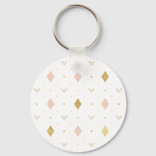 Blush Pink Gold Geometric Pattern Key Ring