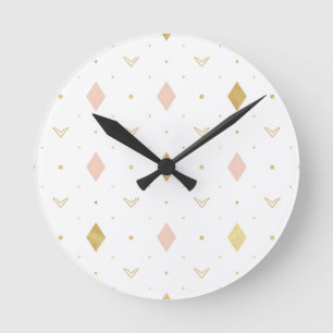 Blush Pink Gold Geometric Pattern Round Clock