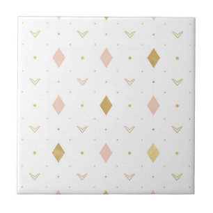 Blush Pink Gold Geometric Pattern Tile