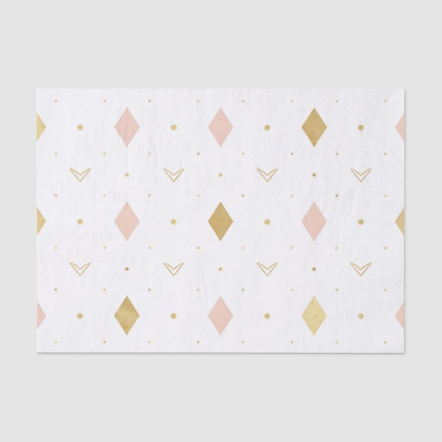 Blush Pink Gold Geometric Pattern Tissue Paper (Front)