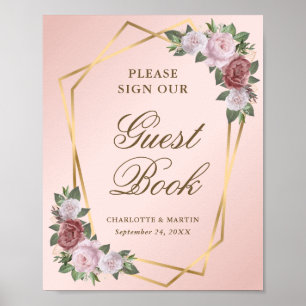 Blush Pink Gold Geometric Wedding Guest Book Sign
