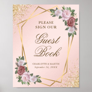 Blush Pink Gold Geometric Wedding Guest Book Sign