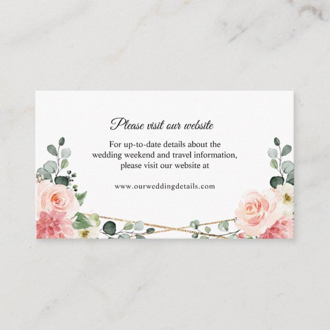 Blush Pink Gold Geometric Wedding Website Details Enclosure Card (Front)
