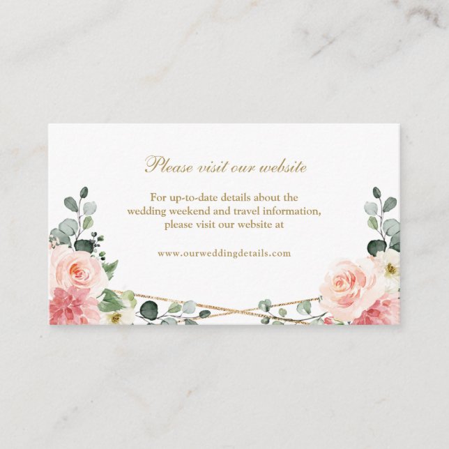 Blush Pink Gold Geometric Wedding Website Details  Enclosure Card (Front)