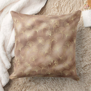 Blush Pink Gold Ginkgo Leaves Elegant Botanical 10 Cushion