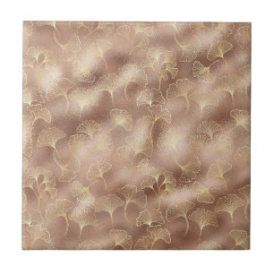 Blush Pink Gold Ginkgo Leaves Elegant Botanical 10 Tile