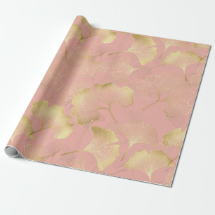 Blush Pink Gold Ginkgo Leaves Elegant Botanical 3 Wrapping Paper