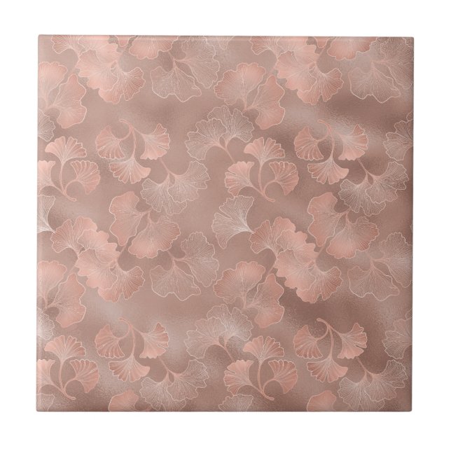 Blush Pink Gold Ginkgo Leaves Elegant Botanical 4 Tile (Front)