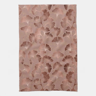 Blush Pink Gold Ginkgo Leaves Elegant Botanical 5 Tea Towel