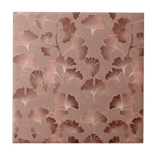 Blush Pink Gold Ginkgo Leaves Elegant Botanical 5 Tile