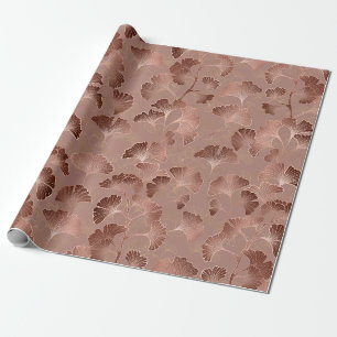 Blush Pink Gold Ginkgo Leaves Elegant Botanical 5 Wrapping Paper