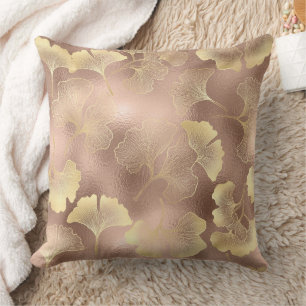Blush Pink Gold Ginkgo Leaves Elegant Botanical 6 Cushion