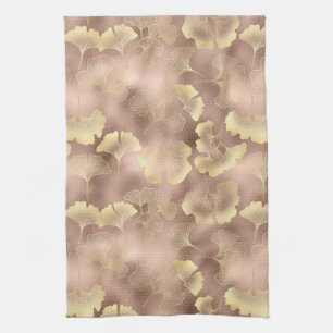 Blush Pink Gold Ginkgo Leaves Elegant Botanical 6 Tea Towel