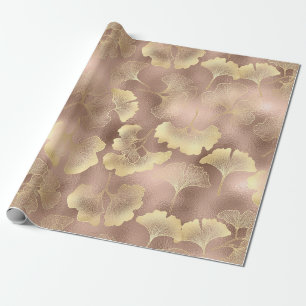 Blush Pink Gold Ginkgo Leaves Elegant Botanical 6 Wrapping Paper