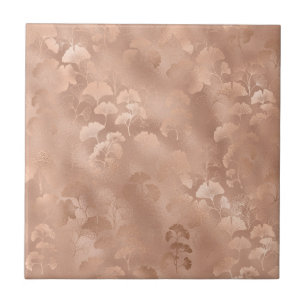 Blush Pink Gold Ginkgo Leaves Elegant Botanical 8 Tile