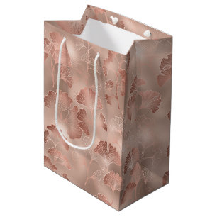 Blush Pink Gold Ginkgo Leaves Elegant Botanical Medium Gift Bag