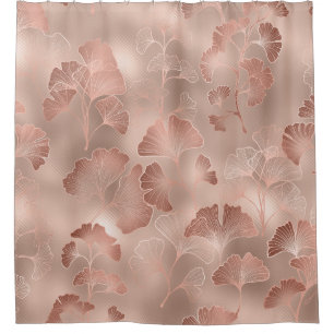 Blush Pink Gold Ginkgo Leaves Elegant Botanical Shower Curtain
