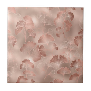 Blush Pink Gold Ginkgo Leaves Elegant Botanical Tile