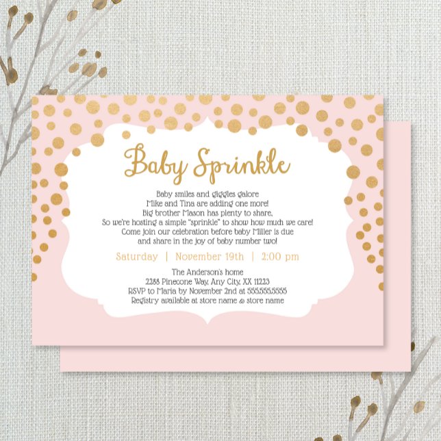 Blush pink gold girl baby sprinkle invite, baby #2 invitation (Creator Uploaded)