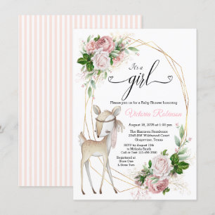 Blush Pink Gold Girl Deer Baby Shower Invitation