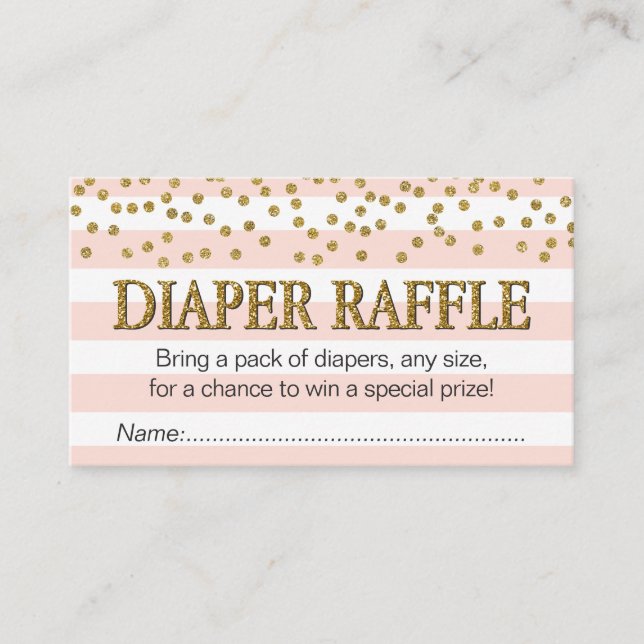 Blush Pink Gold Girl Diaper Raffle Tickets Cards (Front)
