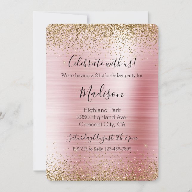 Blush Pink Gold Glam Glitzy Sparkle Glitter  Invitation (Front)