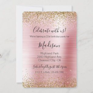 Blush Pink Gold Glam Glitzy Sparkle Glitter Invitation