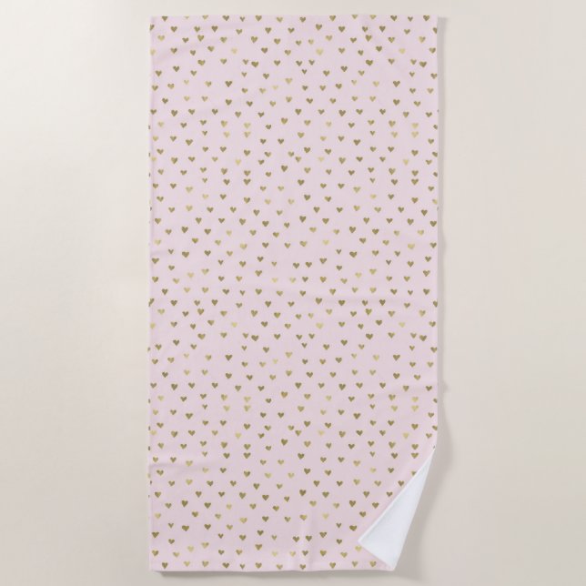 Blush Pink Gold Glam Hearts Abstract Beach Towel (Front)
