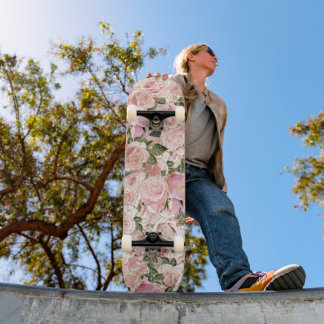 Blush Pink Gold Glam Roses Skateboard