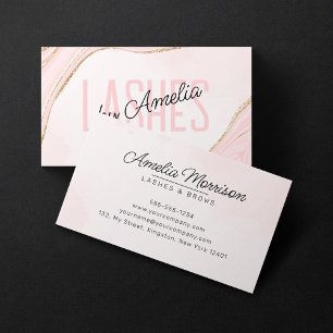 Blush Pink Gold Glitter Agate Eye Lashes Brows Business Card