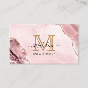 Blush Pink Gold Glitter Agate Marble Monogram Business Card
