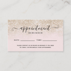Blush Pink Gold Glitter Appointment Reminder Card