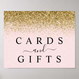 Blush Pink & Gold Glitter Cards & Gifts Table Sign