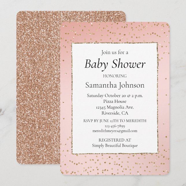 Blush Pink Gold Glitter Confetti Baby Shower Invitation (Front/Back)
