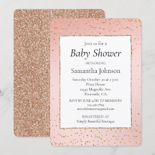 Blush Pink Gold Glitter Confetti Baby Shower Invitation