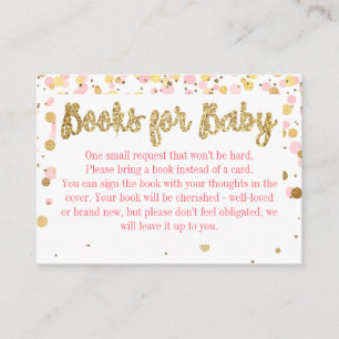 Blush Pink Gold Glitter Confetti Books for Baby Enclosure Card