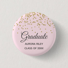 Blush Pink Gold Glitter Confetti Graduation Favour 3 Cm Round Badge