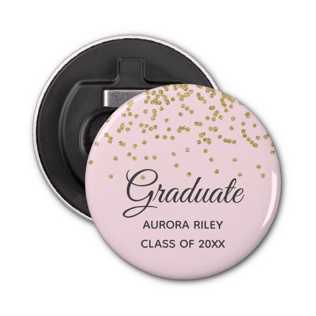 Blush Pink Gold Glitter Confetti Graduation Favour Bottle Opener (Front)