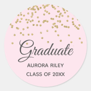 Blush Pink Gold Glitter Confetti Graduation Favour Classic Round Sticker