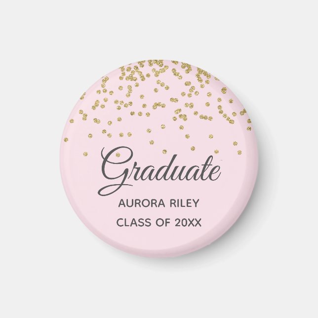 Blush Pink Gold Glitter Confetti Graduation Favour Magnet (Front)
