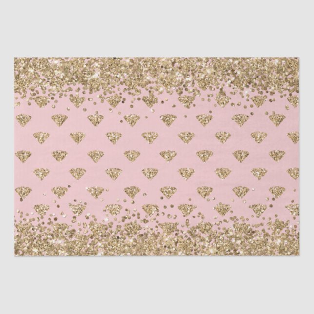 Blush Pink Gold Glitter Diamonds Sparkle Tissue Paper (Front)