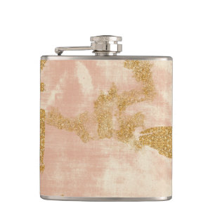 *~* Blush Pink Gold Glitter Distressed Golden Hip Flask