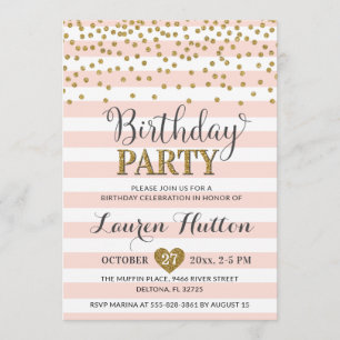 Blush Pink Gold Glitter Elegant Birthday Party Invitation