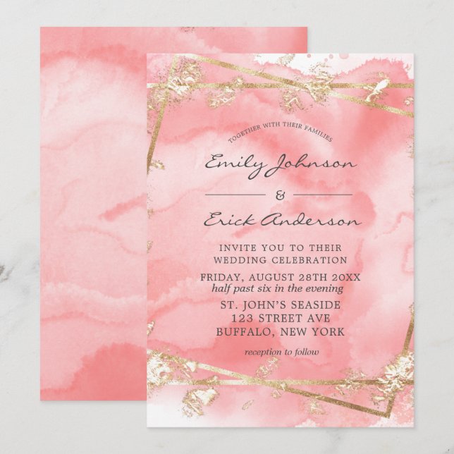Blush Pink Gold Glitter Fairytale Wedding Invitation (Front/Back)
